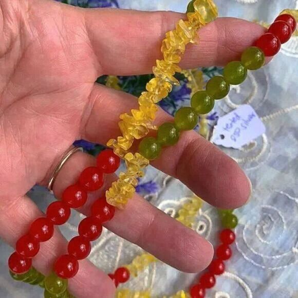 Vintage Peridot, Carnelian & Citrine Gemstone Necklace 850 Silver - Picture 6 of 11